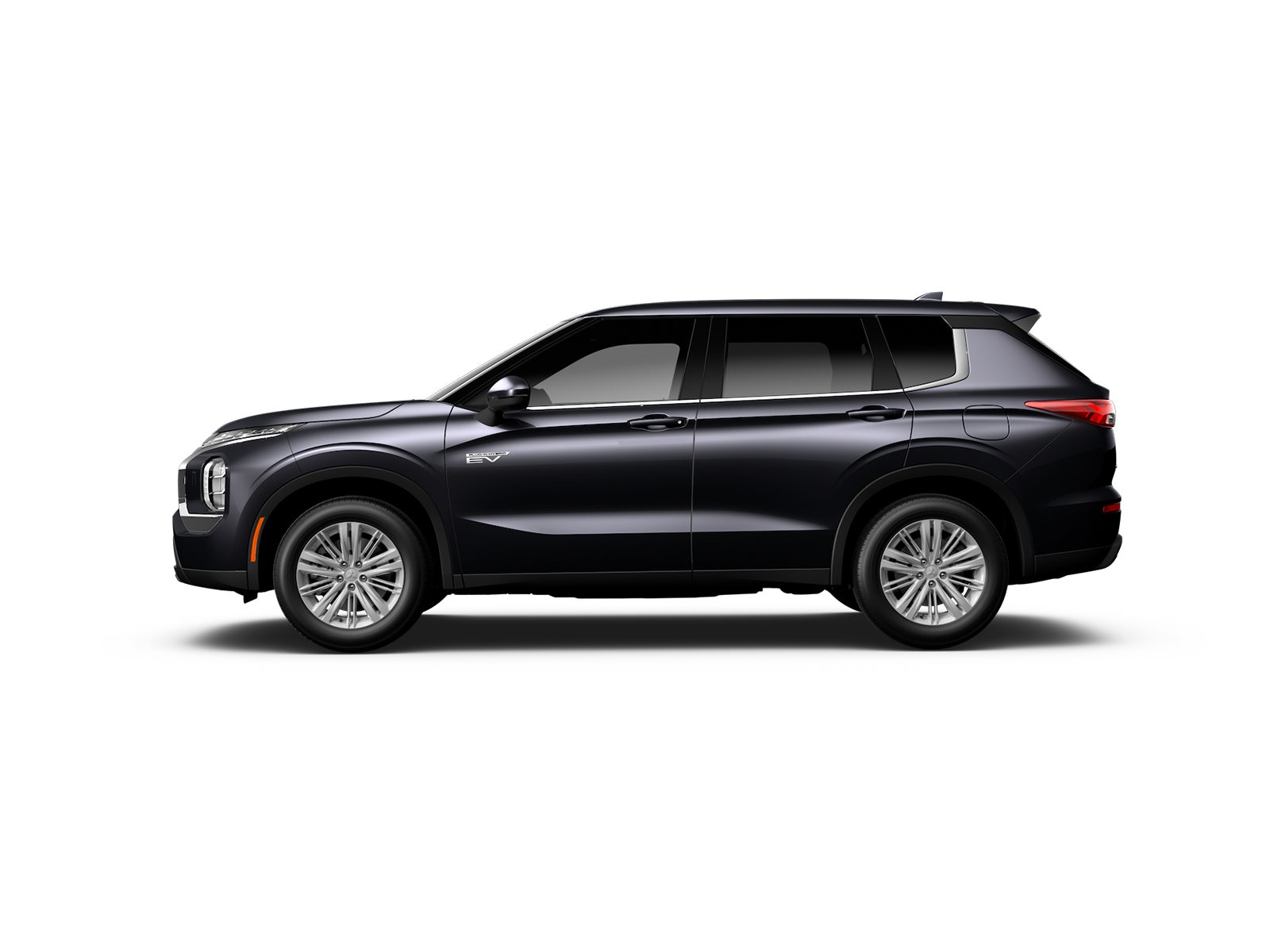 Side profile view of the 2025 Mitsubishi Outlander PHEV ES trim in black, highlighting its sleek design.