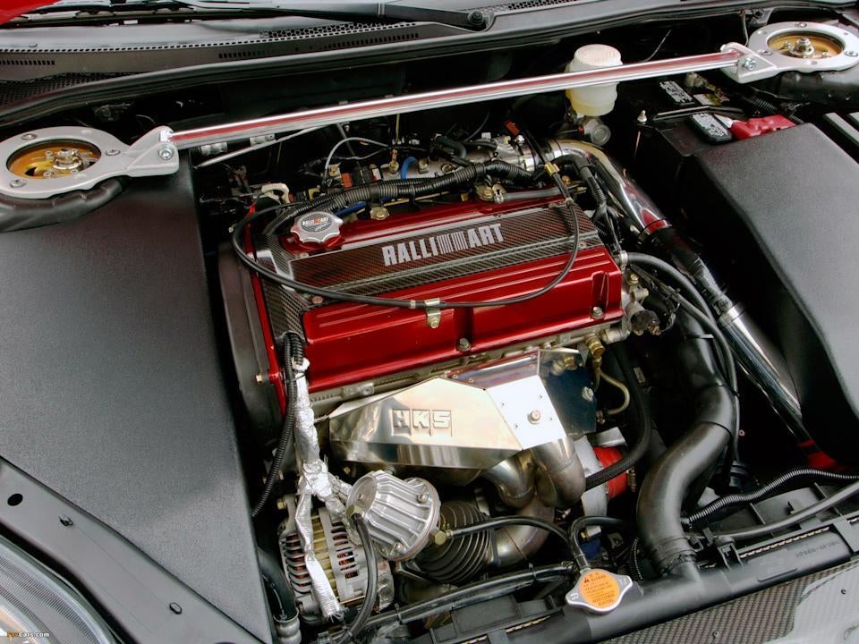 The engine of a Mitsubishi Eclipse Cross Ralliart.